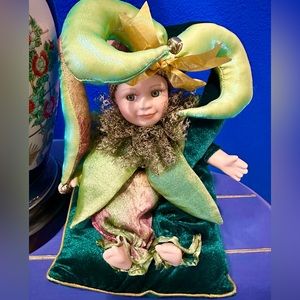 Vintage Mardi Gras Little Girl Clown Porcelain Doll